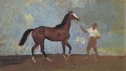 Sir Alfred Munnings,P.R.A, The Racehorse 'Amberguity'  Held by Tom Slocombe